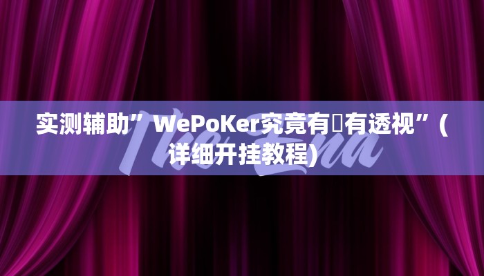 实测辅助”WePoKer究竟有沒有透视”(详细开挂教程)