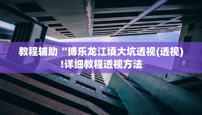 教程辅助“博乐龙江填大坑透视(透视)!详细教程透视方法