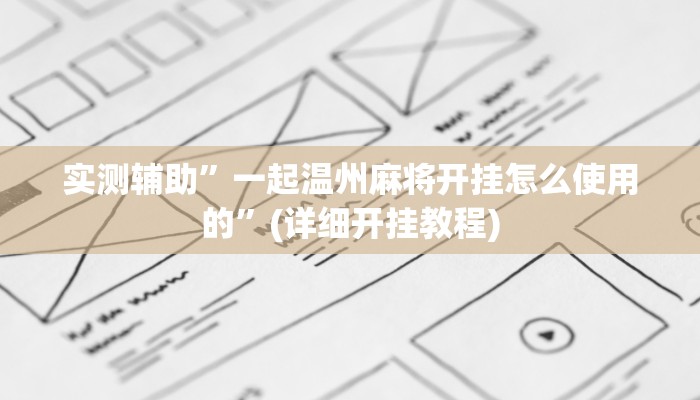 实测辅助”一起温州麻将开挂怎么使用的”(详细开挂教程)